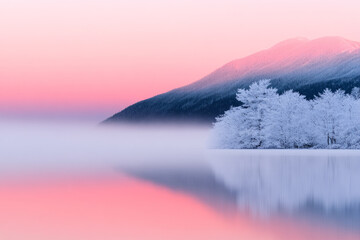 A beautiful mountain range with a pink and purple sky in the background