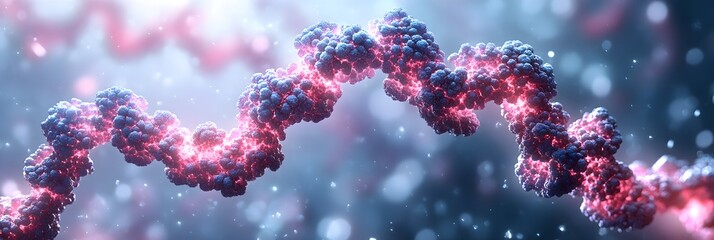 Poster - Glowing Molecular Structure of DNA Helix in Abstract Fractal-like Backdrop. Conceptual 3D of biological genetic code and scientific research.