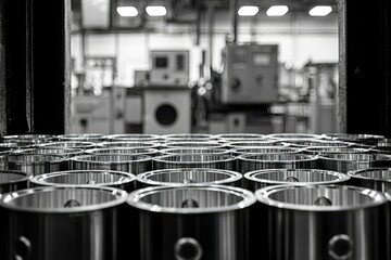 Closeup of Metal Cylinders in a Factory Setting