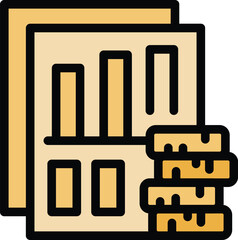 Poster - Simple vector icon of a business report showing increasing profits with a stack of coins