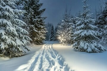 Wall Mural - snowy forest path