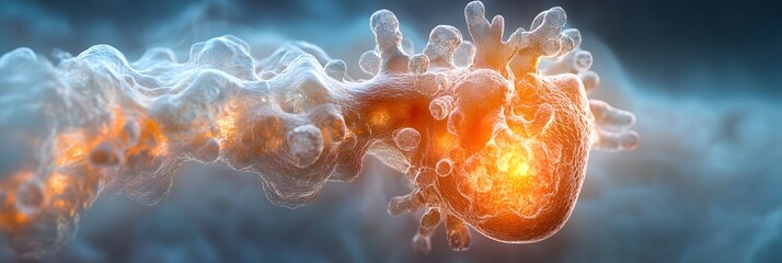 Poster - Mesmerizing digital artwork depicting an explosive,chaotic molecular structure with glowing,dynamic energy.