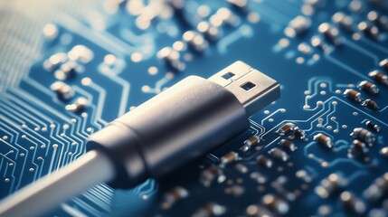 Poster - Usb cable resting on blue circuit board
