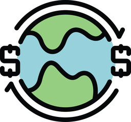 Poster - Stylized green globe with dollar signs circling it representing international finance and global commerce