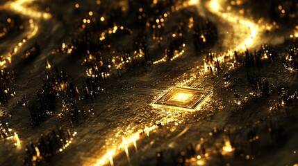 Poster - Detailed circuit board pattern with a glowing 2025 chip in the center, set under ambient lighting for a futuristic feel.