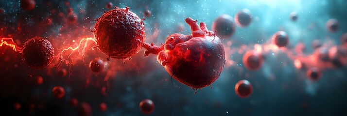 Aufkleber - Ominous Viral Outbreak - Microscopic Pandemic Cells in Dynamic Digital Abstract 3D rendering of hazardous microorganisms,threatening pathogenic infection,and the concept of a global health crisis.