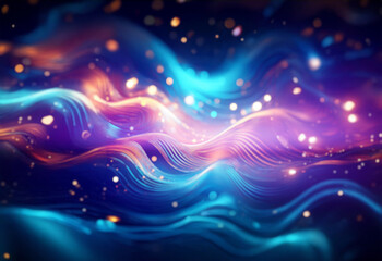 Poster - abstract background with glowing blue and orange lines.