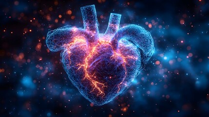 Leinwandbilder - Radiant Cosmic Heart - Glowing Digital Anatomy of Love and Connection. Futuristic,abstract 3D of a beating heart made of energy particles,light and fractal elements.