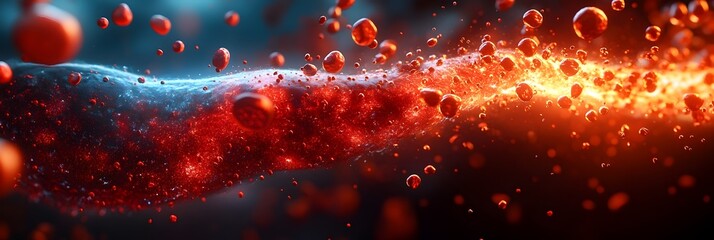 Fototapete - Stunning digital art abstract of a powerful,fiery cosmic explosion in a dramatic galactic supernova inferno. Radiant plasma and luminous elemental energy erupting in a futuristic.
