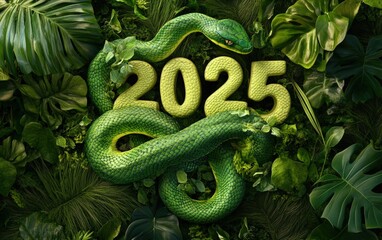 A vibrant green snake entwined around the numbers 