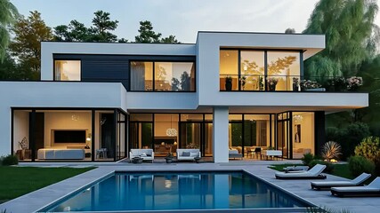 Poster - Luxury modern house with pool and garden