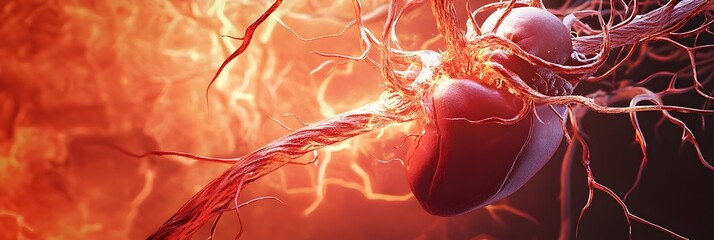 Poster - Vibrant Neural Network Illuminating the Path of Electrical Impulses in the Brain. Captivating microscopic view of the intricate web of neurons,synapses.