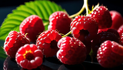 Wall Mural - cut branch ripe raspberries snacking baking