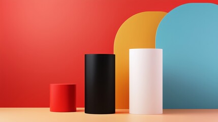 Poster - Geometric shapes arranged in a vibrant color palette on a minimalist background showcasing modern design aesthetics