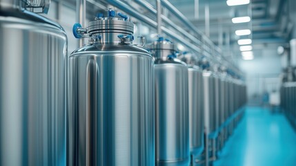 Stainless steel tanks in modern industrial facility, showcasing precision and technology