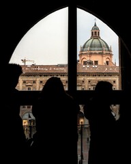 Bologna, Emilia Romagna, Italy. Towers, rooftops