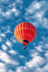 Poster - Red Hot Air Balloon Cloudy Sky