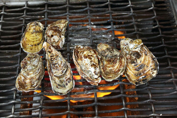 Korean seafood food. grill oysters