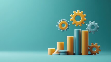 Poster - Visual representation of growth with gears and bar graphs in business analytics