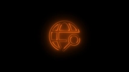 neon web search icon glowing black background animation
