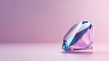 Poster - Iridescent Diamond Shape with Sharp Facets - Futuristic Metallic Design with Holographic Glow and Reflective Surfaces