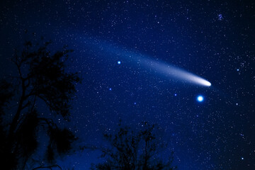 Wall Mural - comet c2023a3 tsuchinshan atlas with milky way stars photographed from northern hemisphere in octobe