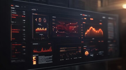 Aufkleber - Futuristic digital dashboard with graphs and charts over a blurred background, interactive concept for data representation