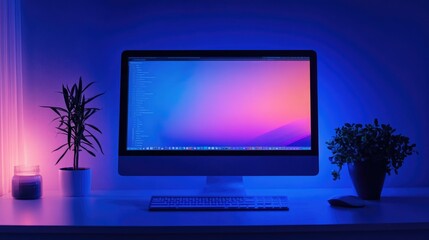 Poster - Online course platform displayed on a screen, tech elements of learning, webinar software, minimalist design, light setting
