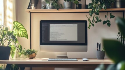 Poster - Online course platform displayed on a screen, tech elements of learning, webinar software, minimalist design, light setting