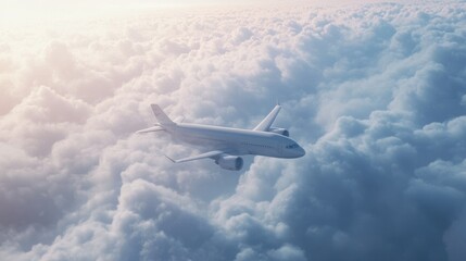 Poster - Plane cruising through the sky above clouds, perfect for a travel concept