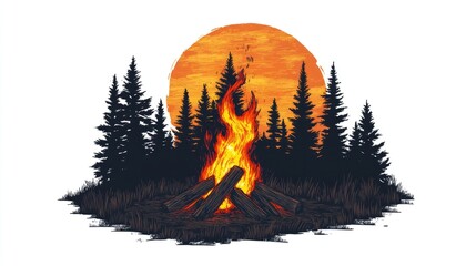 Wall Mural - campfire in field