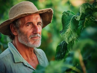 Man with hat in field