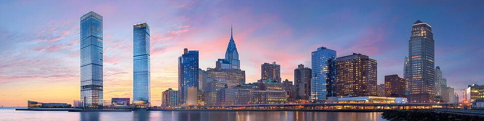 Wall Mural - A city skyline with a large building in the middle