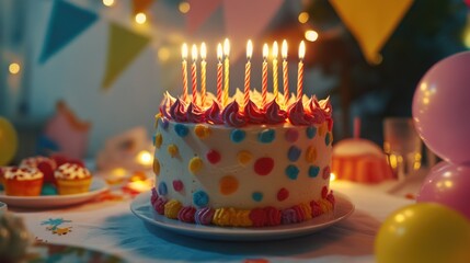 Wall Mural - Birthday Cake With Lit Candles