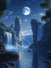 Wall Mural - Waterfall at Night