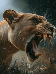 Canvas Print - Lion's Open Mouth Close Up,