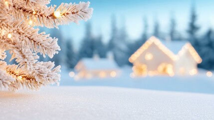 Wall Mural - festive small christmas tree adorned with twinkling lights, creating a warm holiday ambiance.