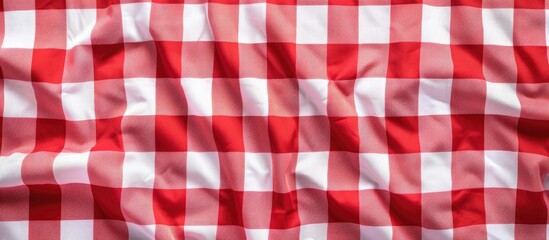 Poster - Top view of a red and white checkered tablecloth creating a vibrant background with a red gingham pattern Ideal as a copy space image for an Italian food menu