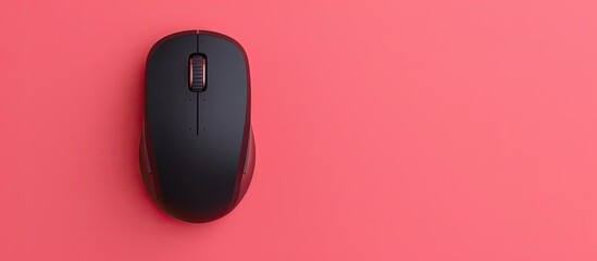 Poster - top view of a wireless mouse and mousepad on a pink backdrop with an area for text in the image. cop