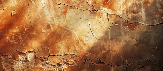 Wall Mural - Old weathered wall with cracks in sunlight showing copy space image