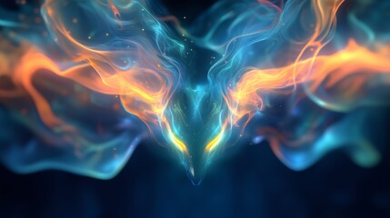 Poster - colorful abstract representation of a phoenix rising with vibrant flames and ethereal smoke at dusk