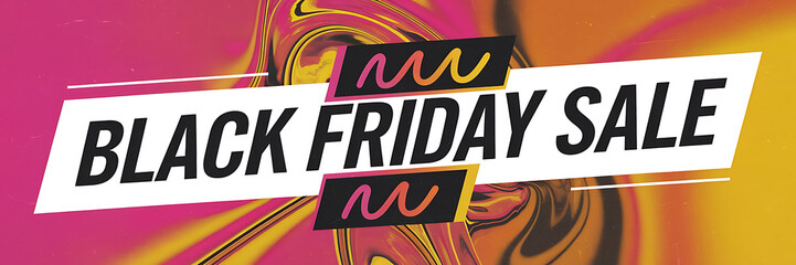 Black Friday Sale banner with pink yellow abstract background for online advertising and social media   