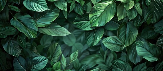 Canvas Print - Captivating view of green leaves on a green backdrop in a garden with copy space image featuring lush natural greenery