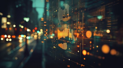 Poster - Interface with graphs, interactive timeline, and icons, blurred backdrop, digital analytics concept with modern style