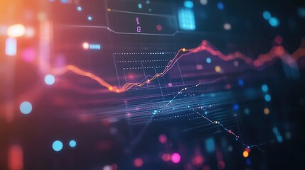 Poster - Interface with graphs, interactive timeline, and icons, blurred backdrop, digital analytics concept with modern style