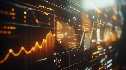 Poster - Interface with graphs, interactive timeline, and icons, blurred backdrop, digital analytics concept with modern style