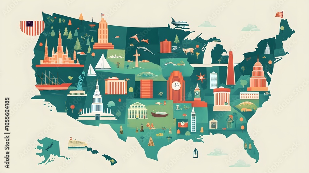 illustrated-map-of-the-united-states-with-iconic-landmarks-and-symbols