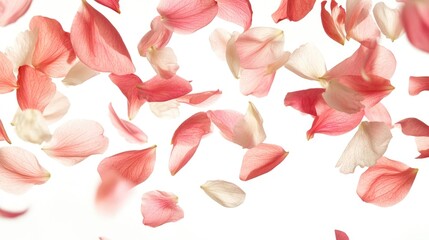Aufkleber - Delicate pink and white flower petals in flight against a white background Ideal for a romantic theme
