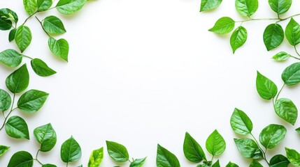 Poster - Fresh green leaves isolated on a white background with a side border design