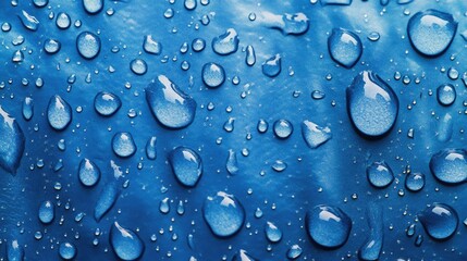 Poster - Water droplets on a blue surface Dew on metallic texture Suitable for banners postcards or book illustrations